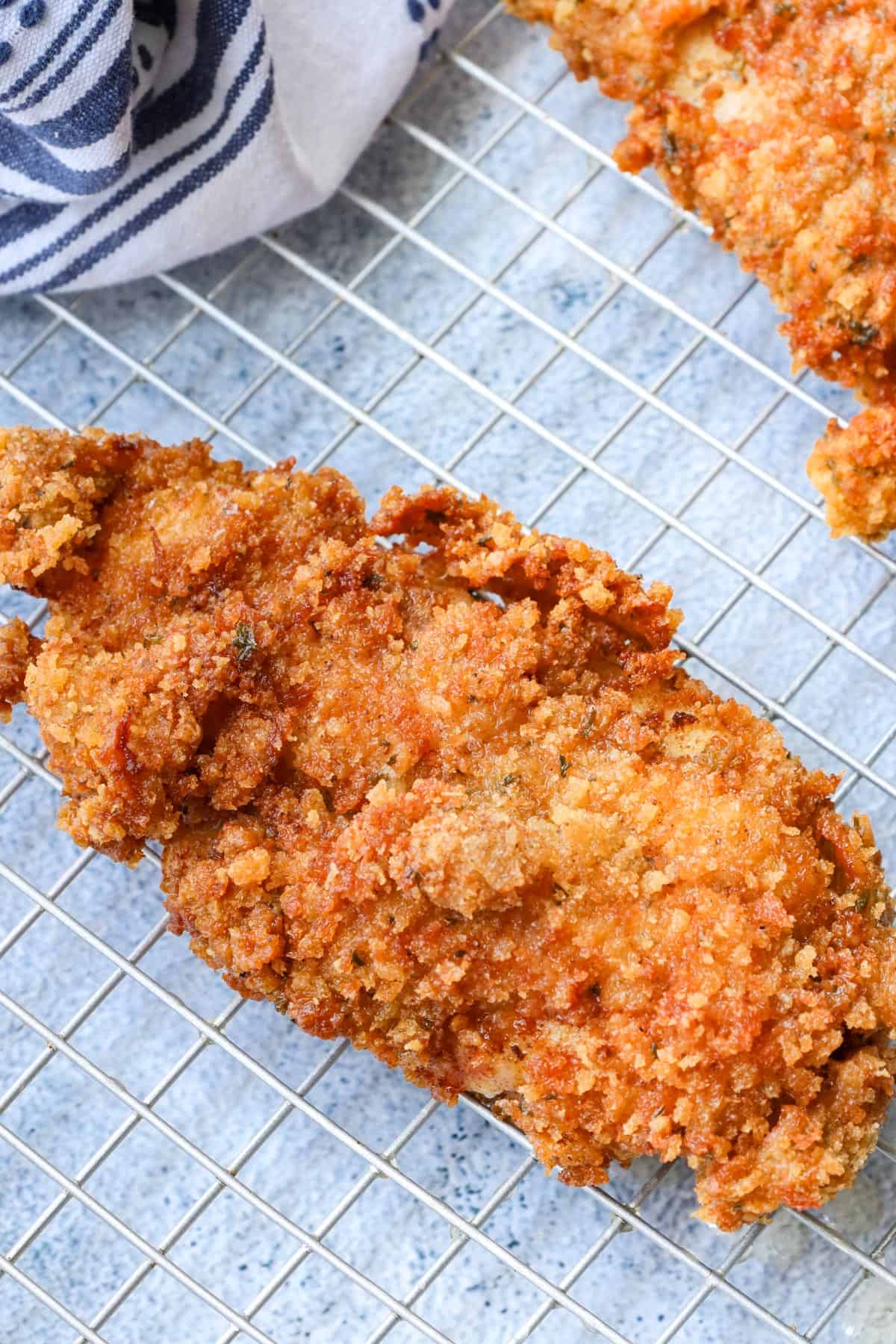 deep fried catfish on wire rack
