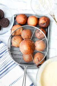 deep fried oreos on spider strainer