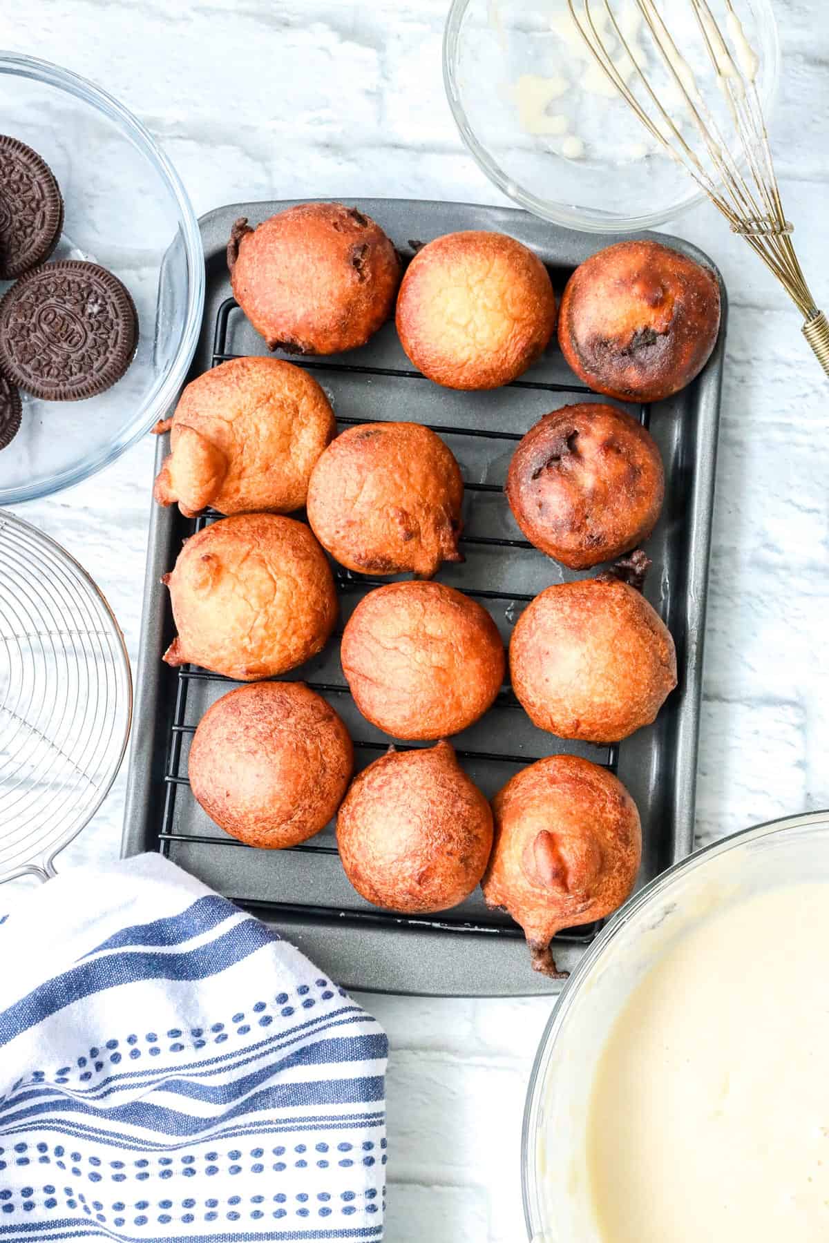 fried oreos on cooking wire rack