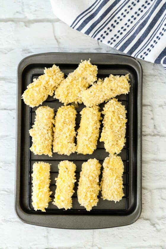 Fried Mozzarella Sticks coated with breading