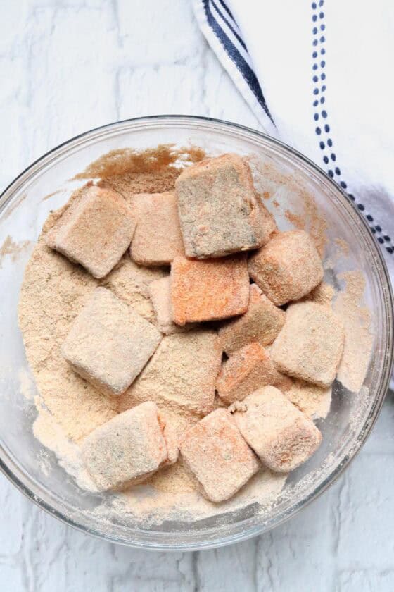 coated salmon pieces