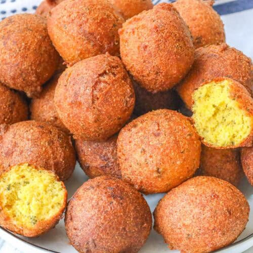 southern hush puppies recipe in white plate