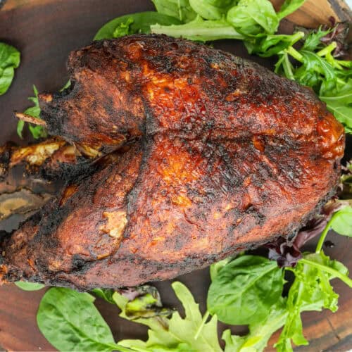 fried turkey breast on wooden board