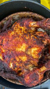 whole chicken in frying basket