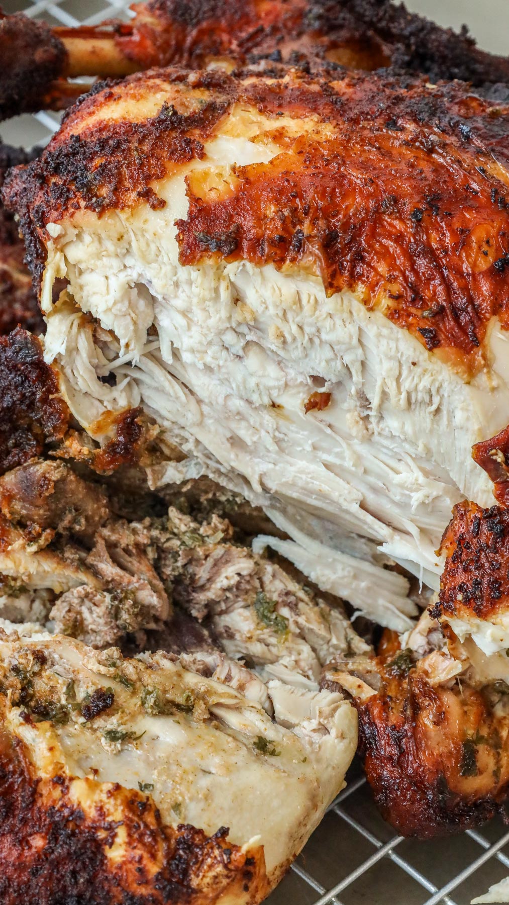 fried whole chicken sliced opened