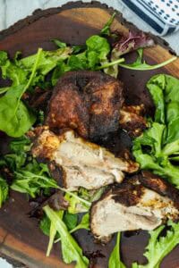 FRIED TURKEY THIGHS ON WOODEN BOARD