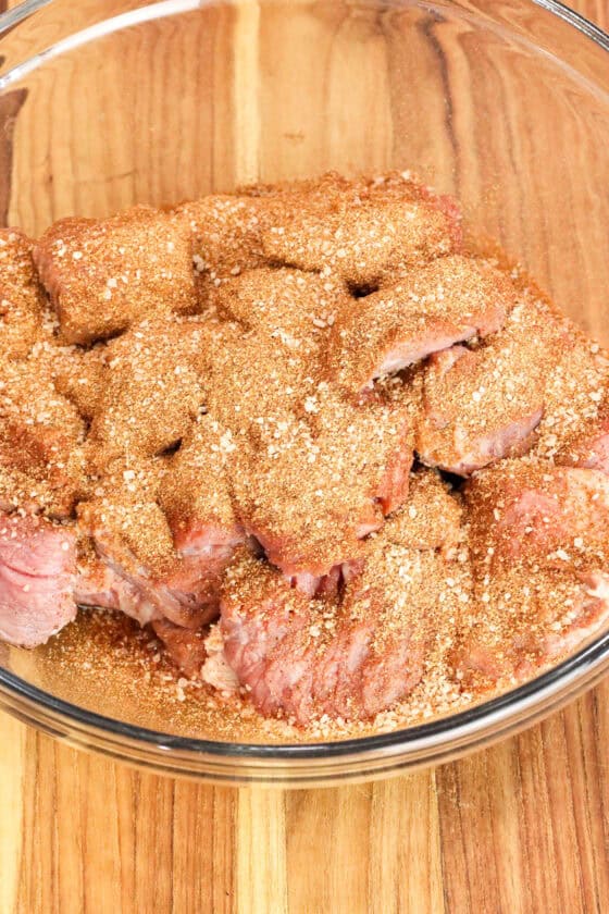 seasoning air fryer steak bites. 