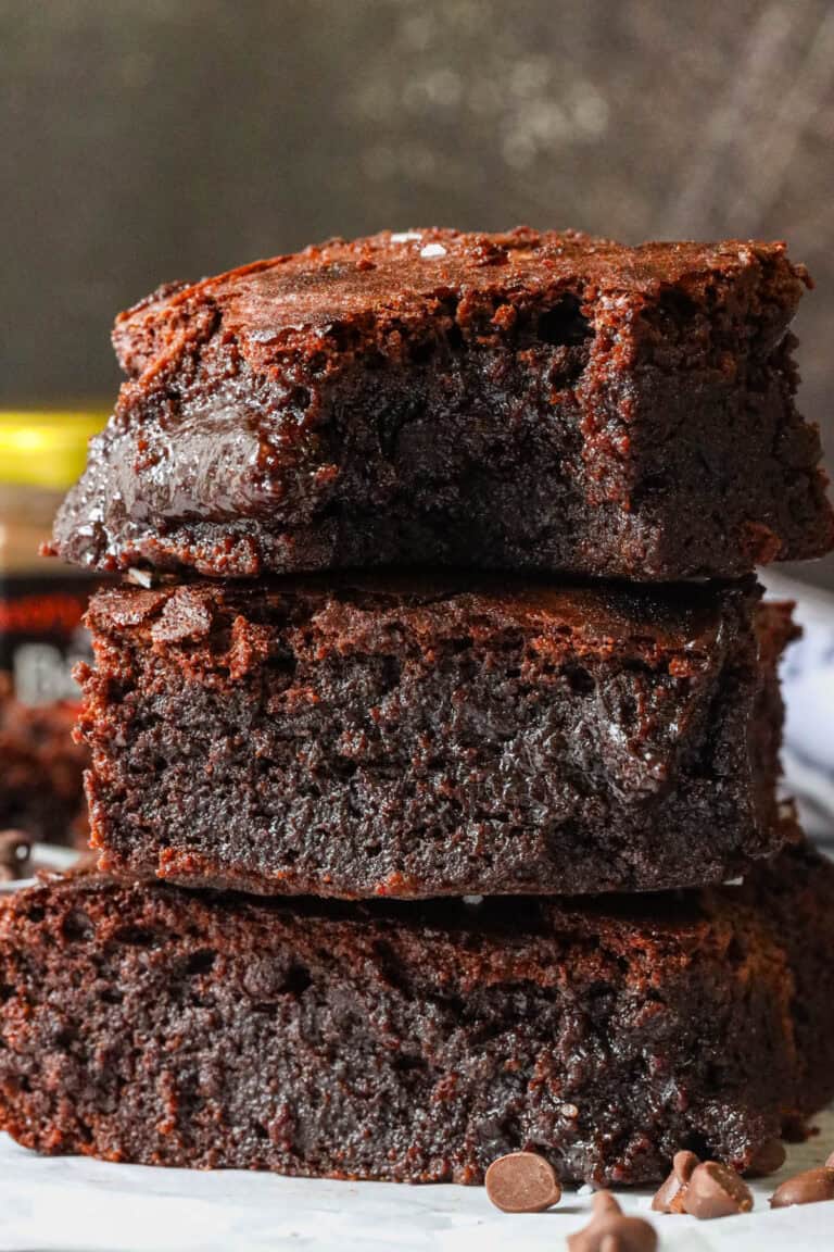 Air Fryer Brownies that are fudge-like, gooey, and moist.