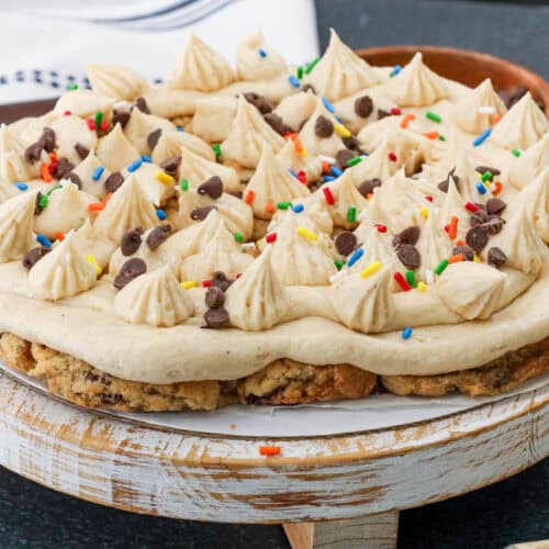 Air fryer cookie dough on wooden tray