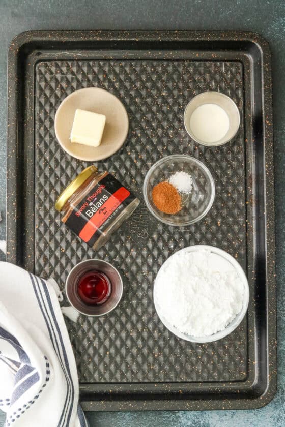 Ingredients in tray to make air fryer cookie cake