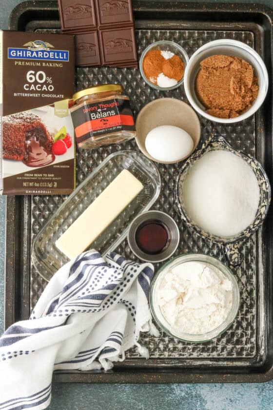 Ingredients in tray to make air fryer cookie cake