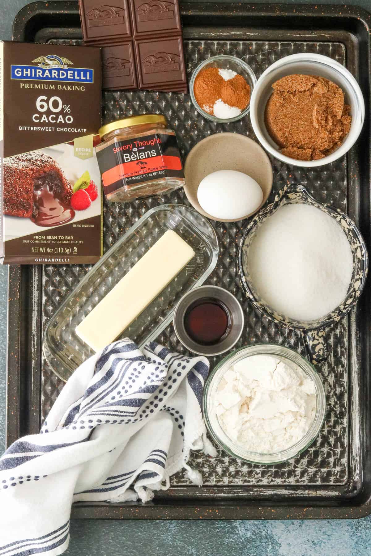 Ingredients in tray to make air fryer cookie cake