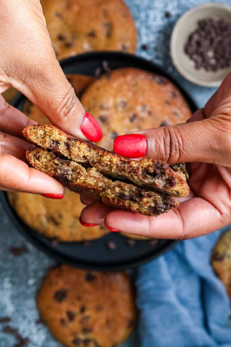 hands holding split The Best Air Fryer Browned Butter Cookies Ever