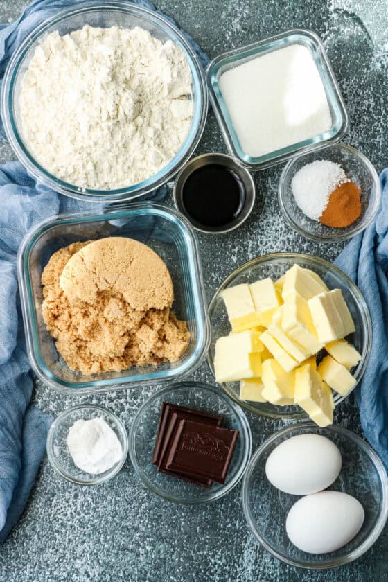 Ingredients to make Air Fryer browned Butter Chocolate Chip Cookies