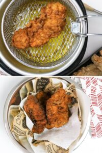 gochujang chicken breast in frying basket and bowl