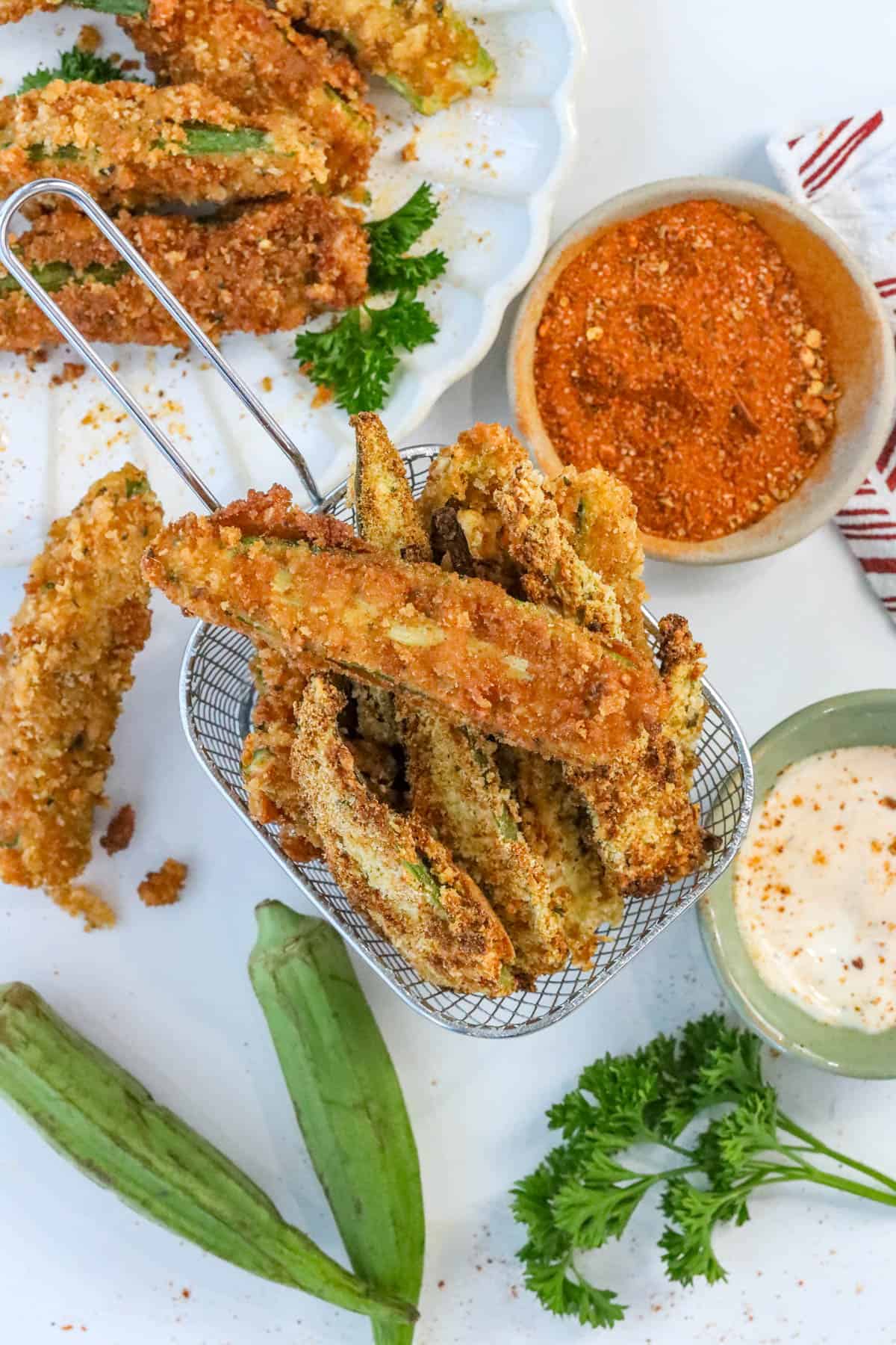 air fryer fried okra in basket