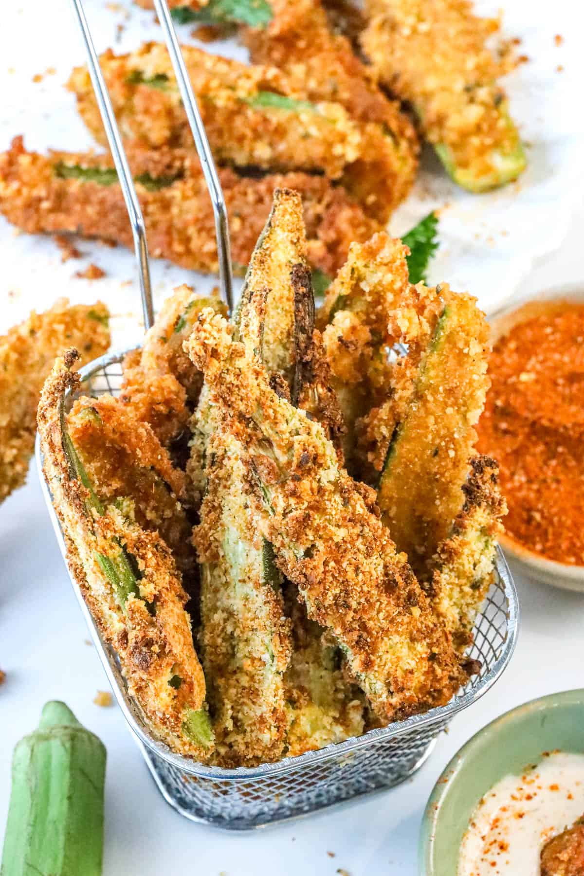 air fryer fried okra in basket