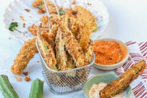 air fryer fried okra in basket