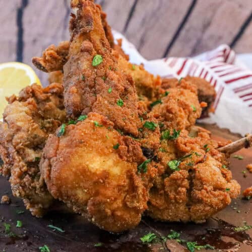 stacked deep fried crispy fried lamb chops