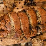 sliced air fryer banana bread with chocolate chips