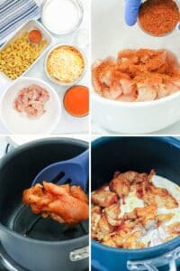 step by step guide to make air fryer buffalo Mac and cheese