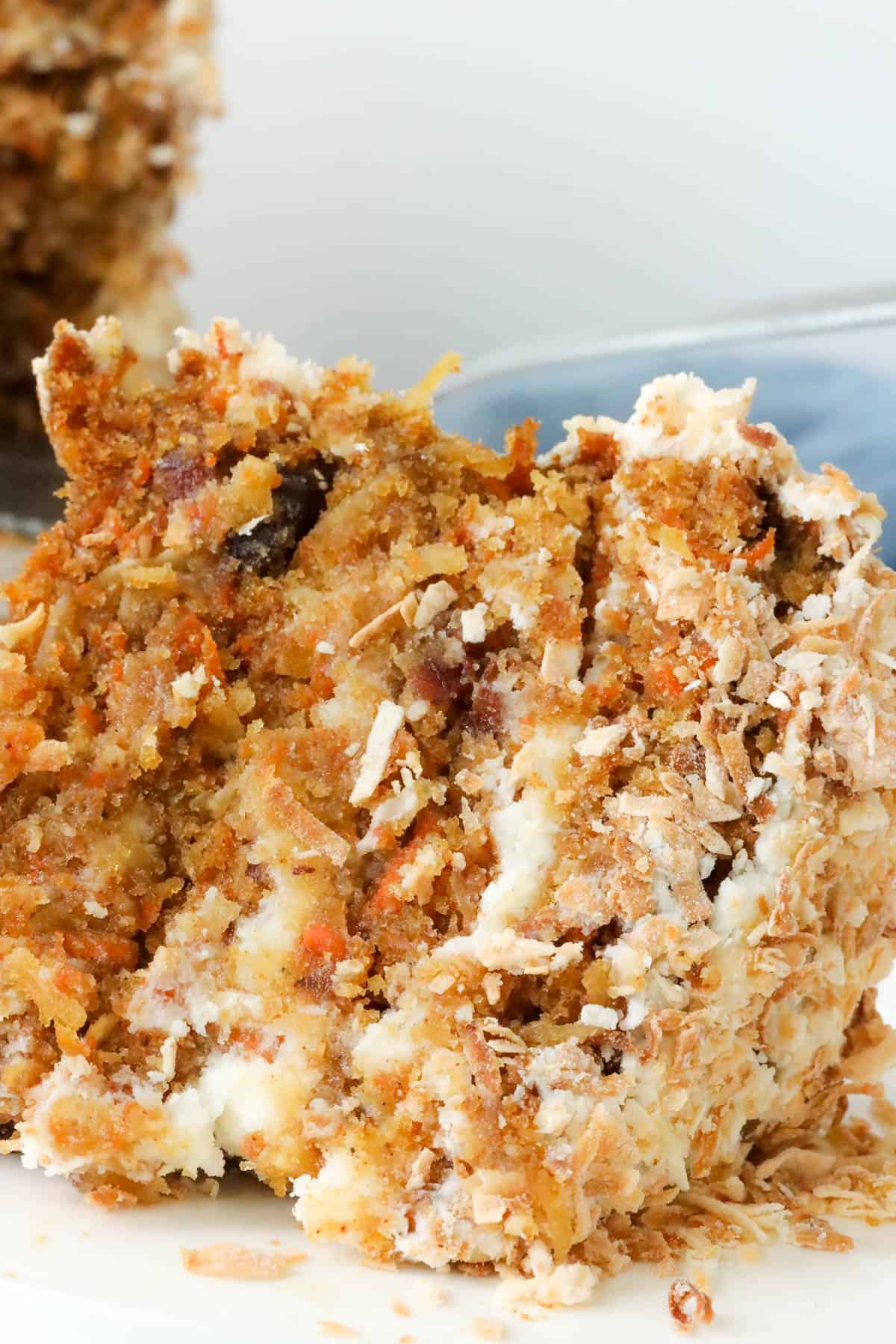 air fryer coconut cake with flakes and dried berries