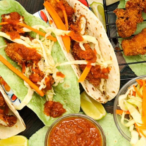 crispy chicken tacos with soft shell tortillas