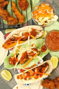 crispy fried chicken tacos with soft shell tortillas